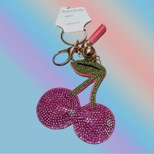 🦄 Pink Cherries Bling Rhinestone Puffy Bag Charm/Keychain!